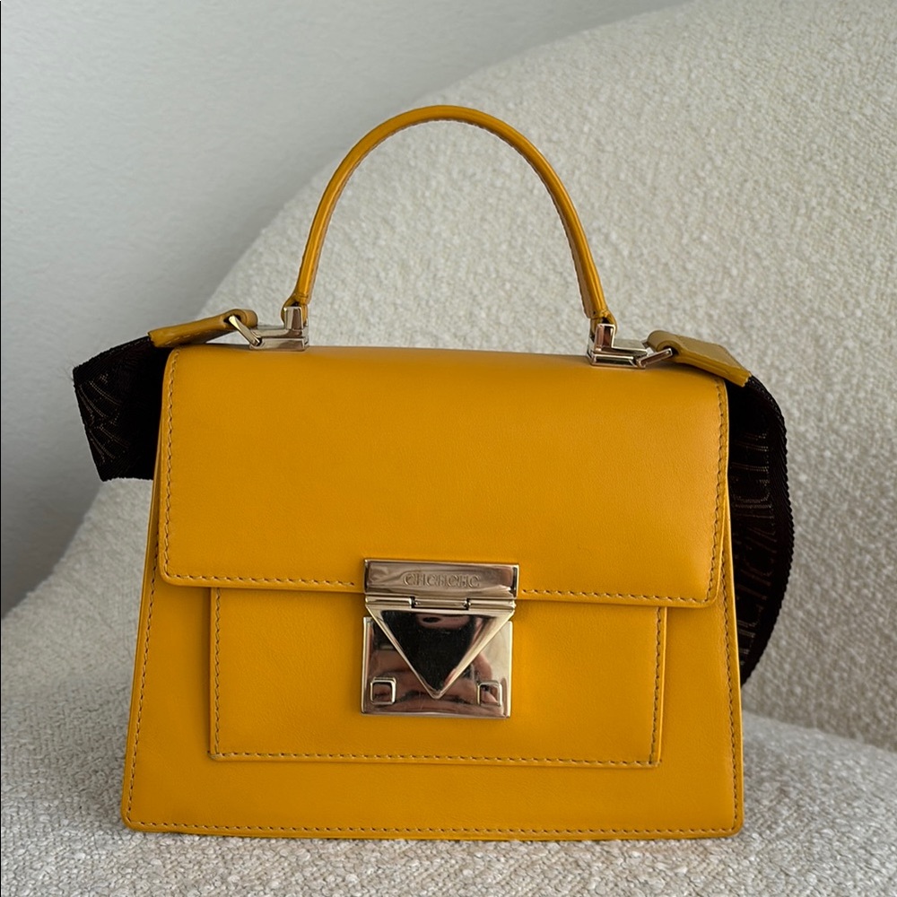 Carolina Herrera Yellow Satchel with Geometric Clasp